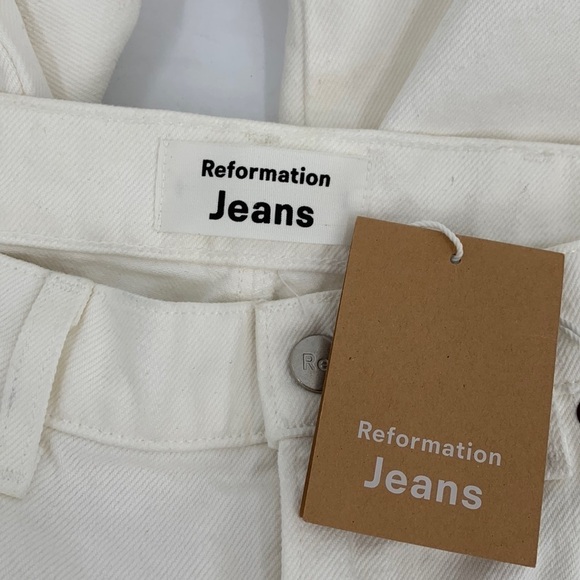 Reformation Jeans Cowboy high rise straight leg white distressing knee new 29 - Picture 5 of 7
